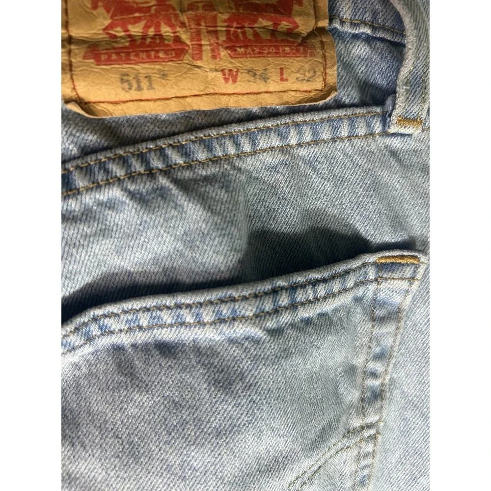 Levi's 511 Men's Jeans 34x32 Light Wash Distressed‎ Ripped Slim Fit Denim